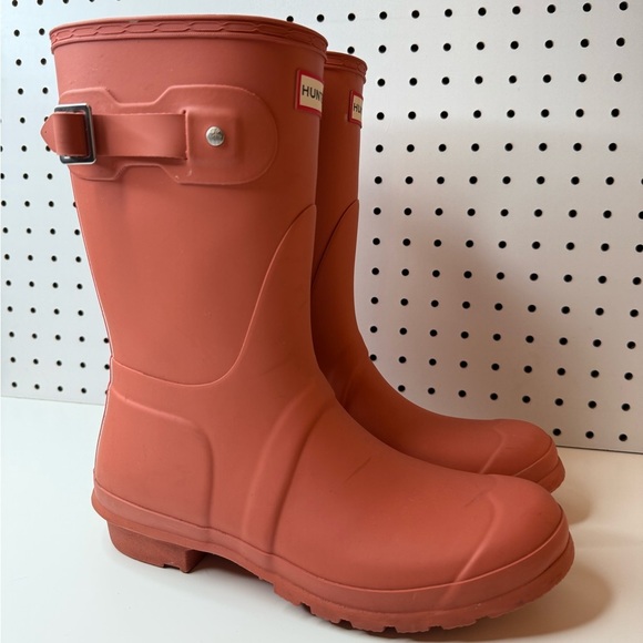 Hunter Original Short Tri Colour Logo Backstrap Boots US 9 EU 40/41 Red Flurry - Picture 10 of 17